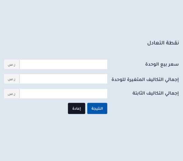 حاسبة نقطة التعادل والأمان