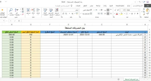 بيان المصروفات المستحقة