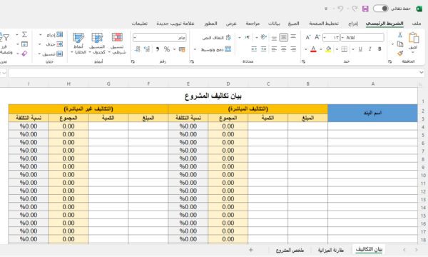 بيان تكاليف المشروع